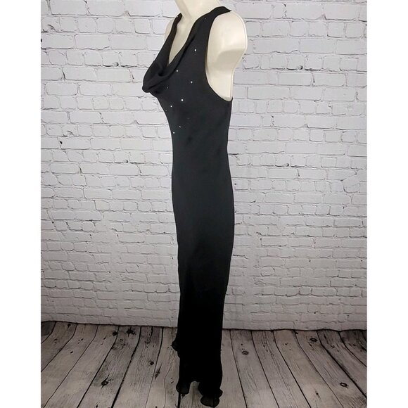 Celavie Collection Black Chiffon Rhinestone Maxi Dress USA Made Size Small S - Picture 13 of 14